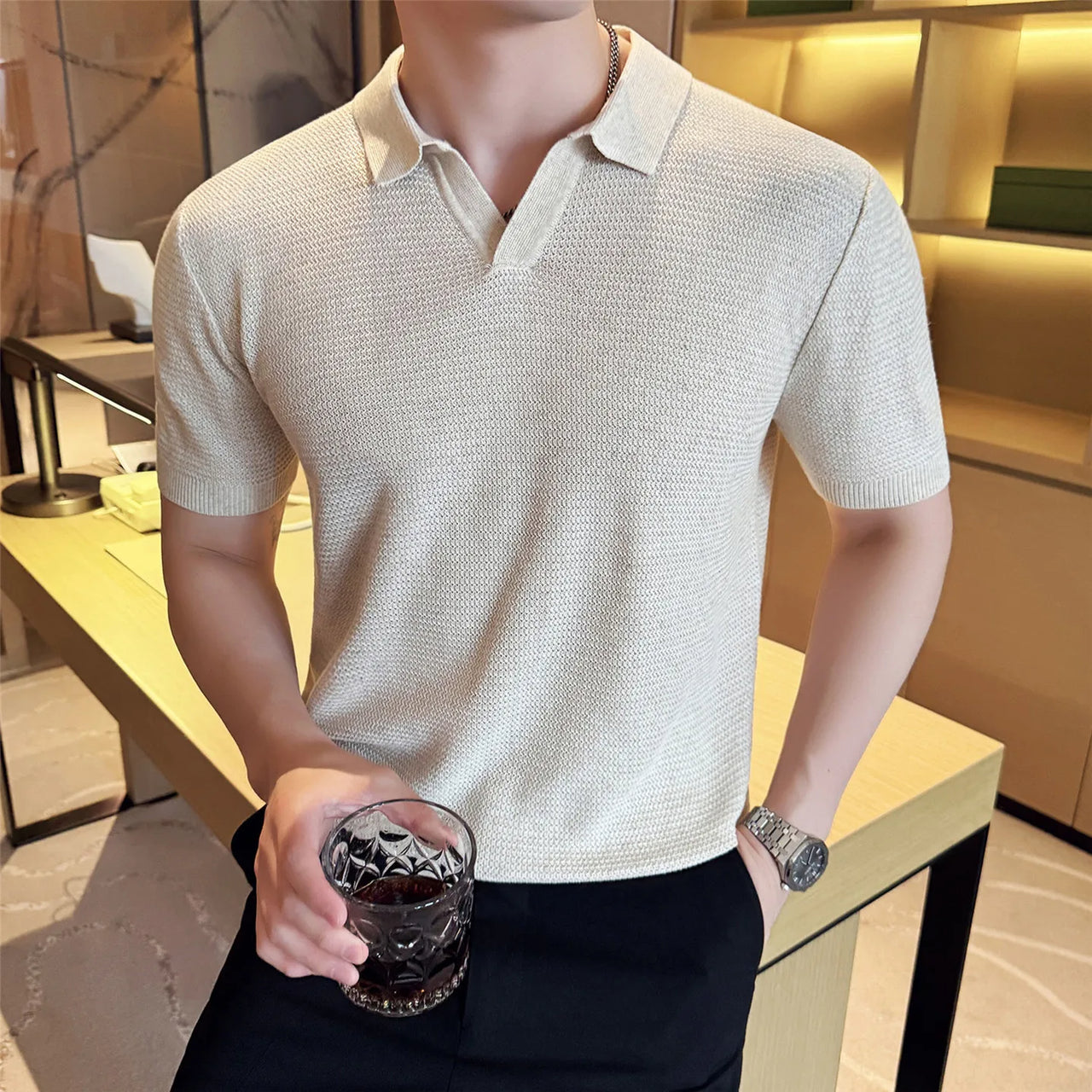 Textured Knit Polo Shirt