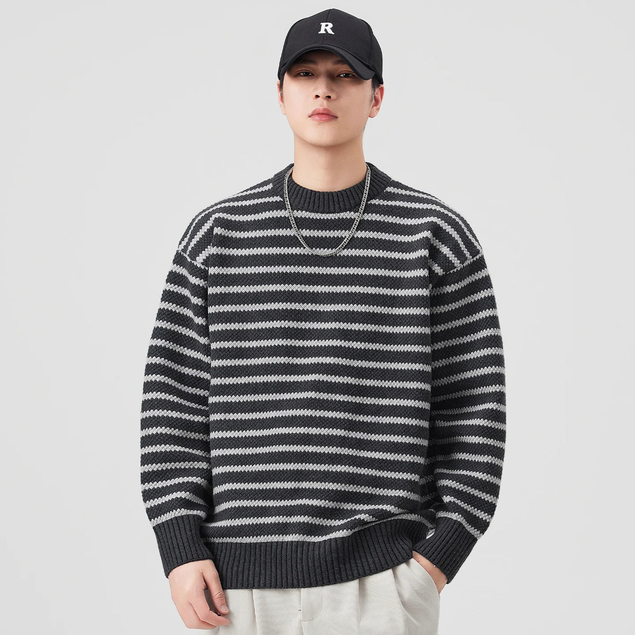 Textured Stripe Crewneck