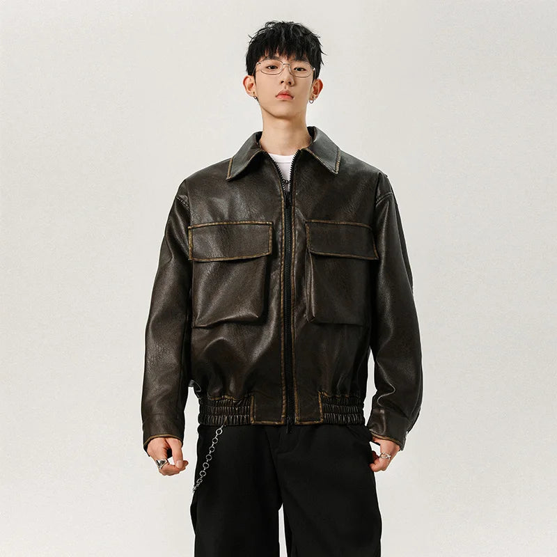 Vintage Finish Faux Leather Bomber