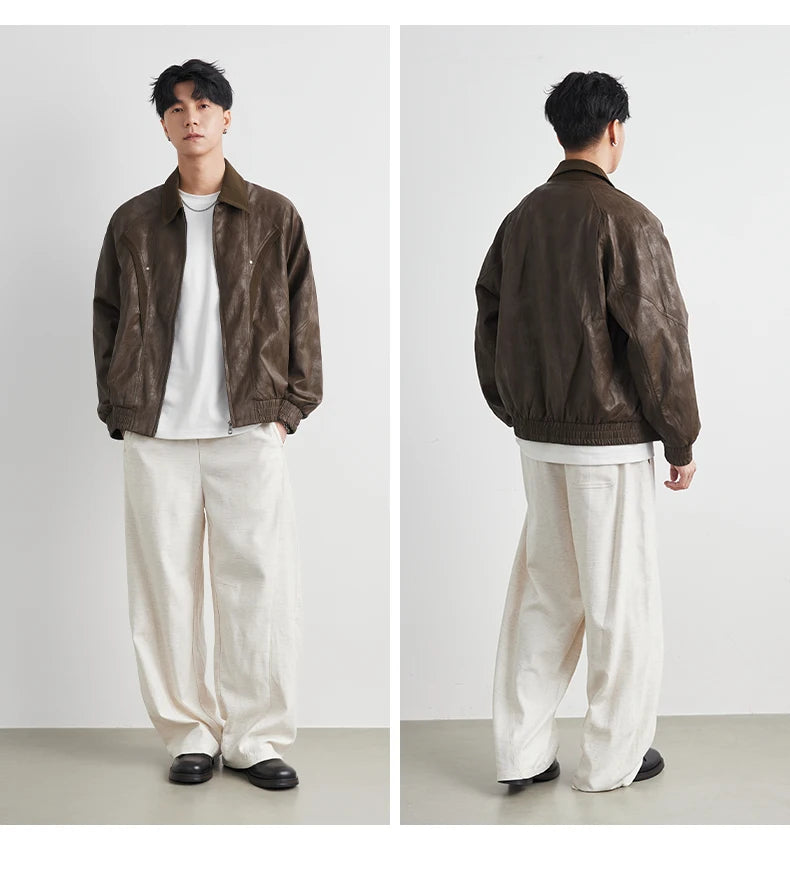 Vintage Finish Faux Leather Bomber