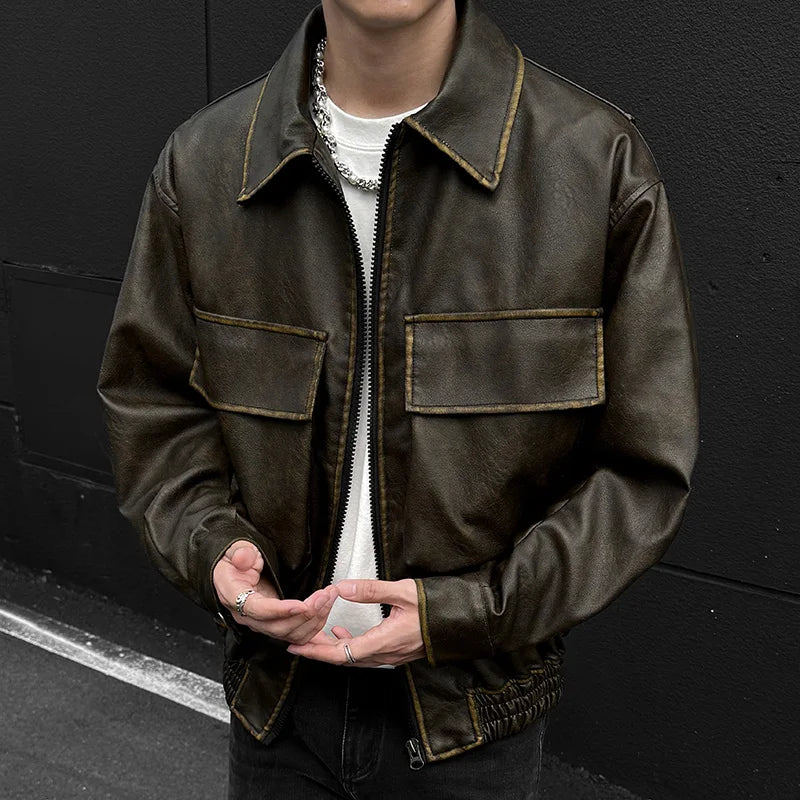 Vintage Finish Faux Leather Bomber