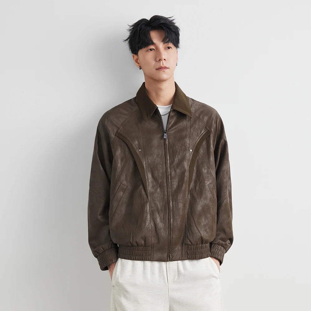 Vintage Finish Faux Leather Bomber