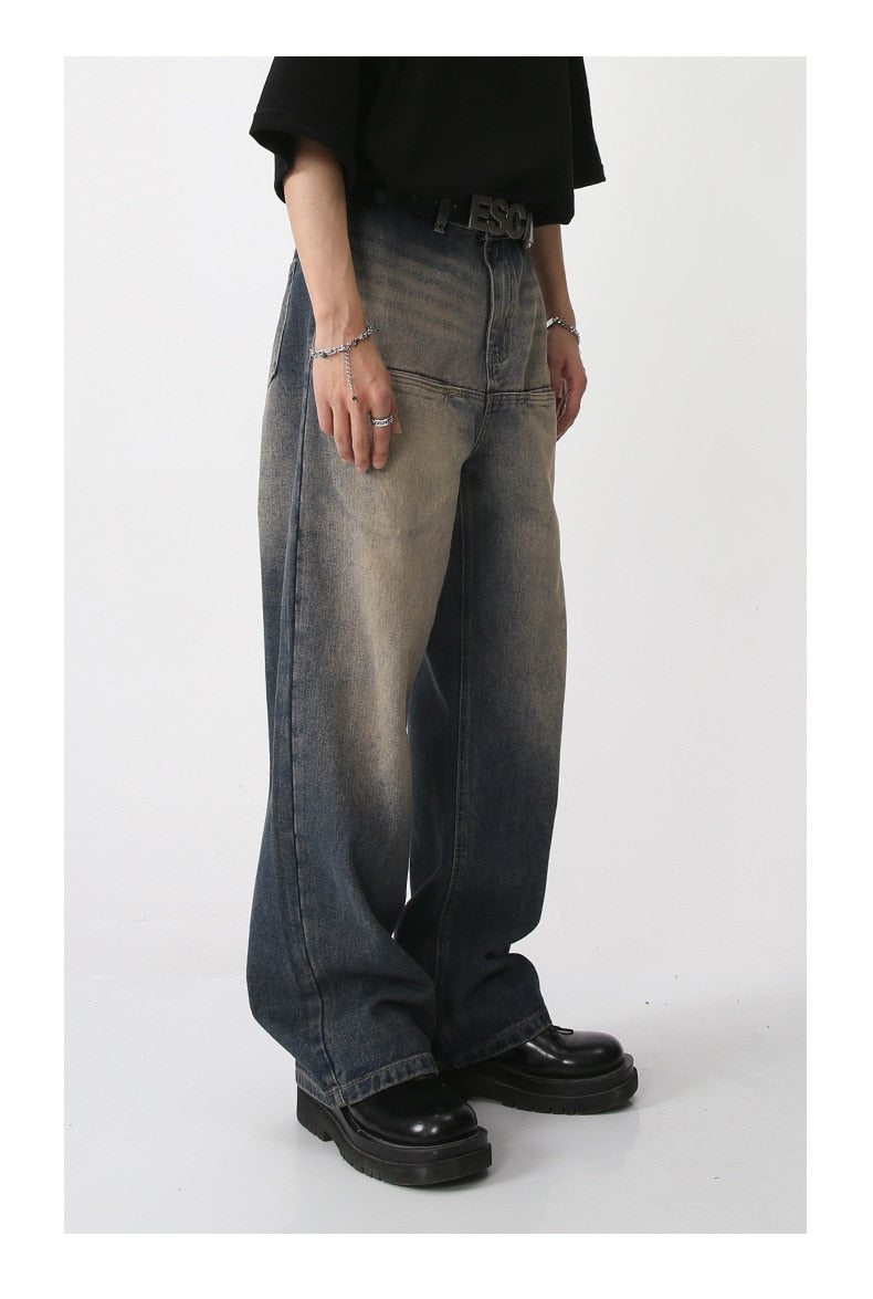 Frehsky jeans for men baggy jeans Male Casual Fashion Plus Size Loose  Elastic Waist Jeans Street Wide Leg Trousers Pants Black - Walmart.com