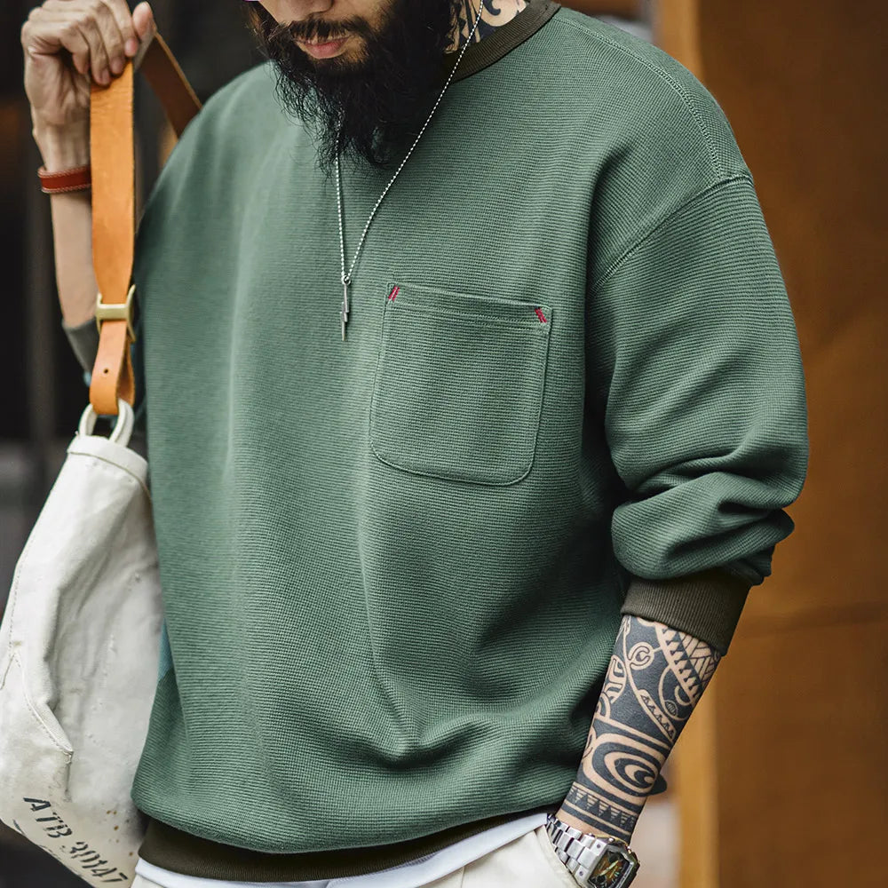 Waffle Texture Pocket Sweatshirt | Streets of Seoul | Men's
