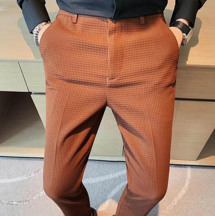 Korean Fashion Mens Solid Color Browon Pants Thin, Smart, And