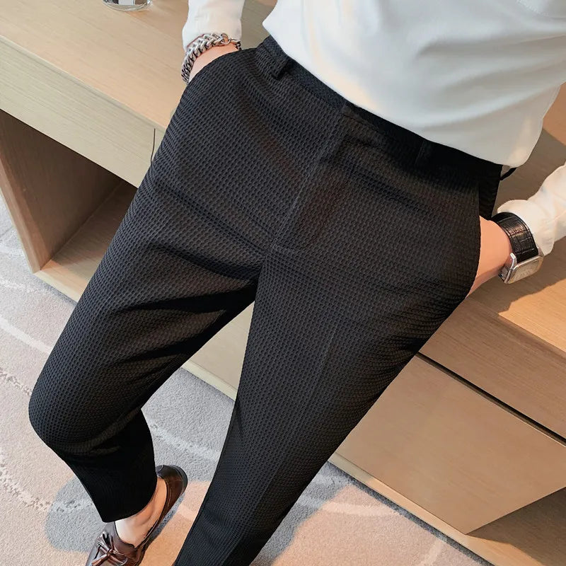 Long Pants Men Ankle Pants Elastic Waistline Pants Korean Slim Fit Trousers  with Back Pocket, Men's Fashion, Bottoms, Joggers on Carousell