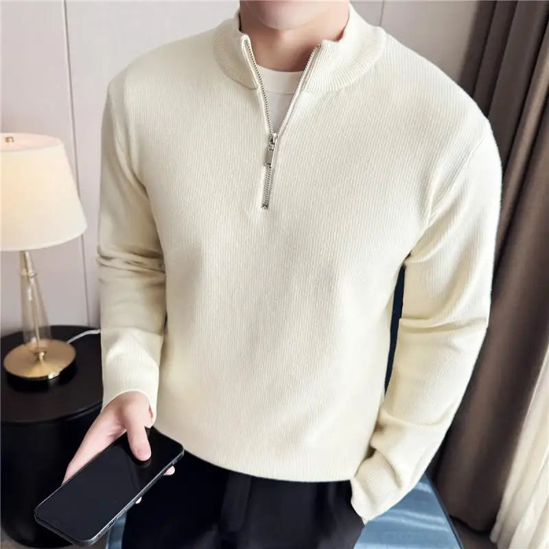 Zip Neck Rib Sweater