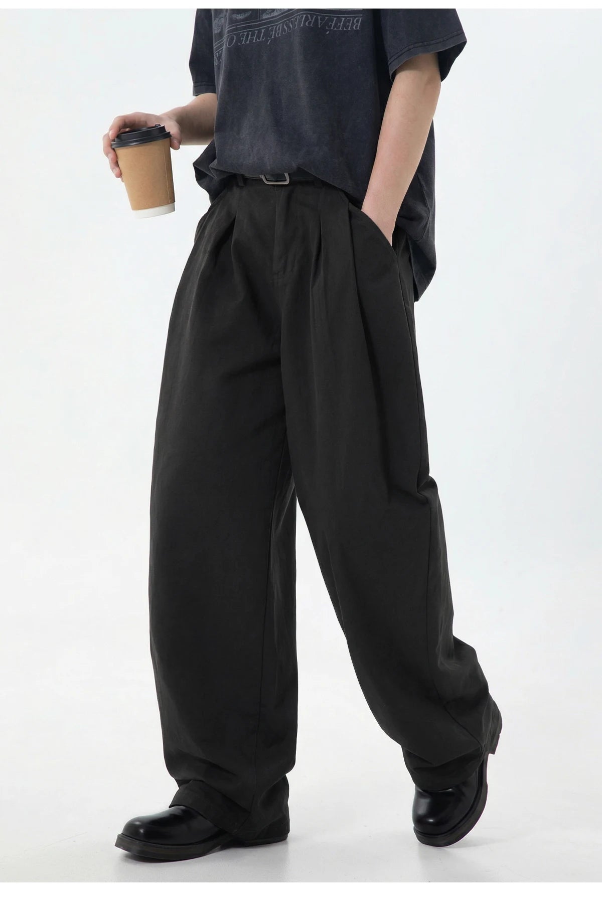 Men's Double Pleated Wide Leg Trousers | Streets of Seoul