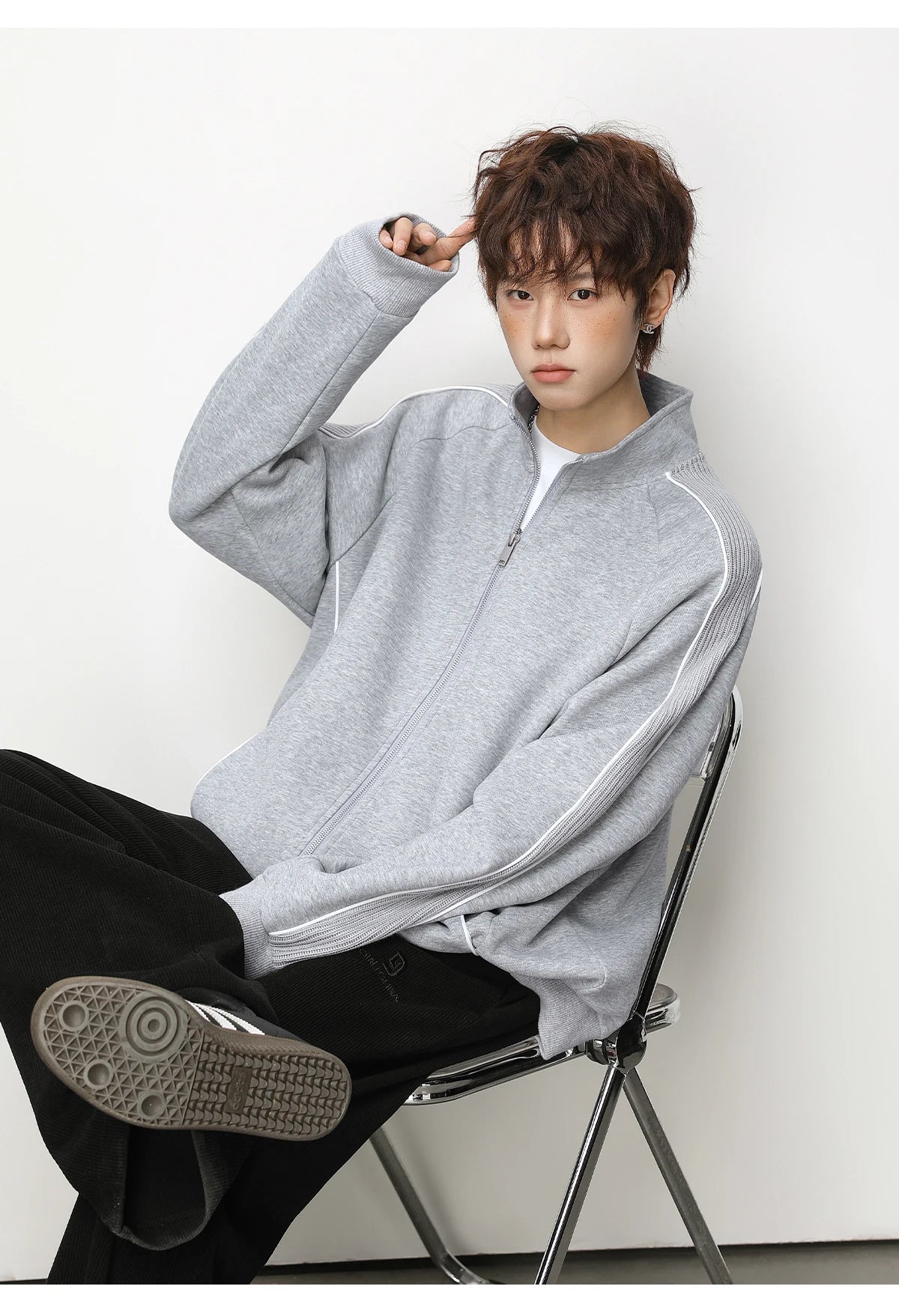 Funnel Neck Contrast Stripe Track Jacket