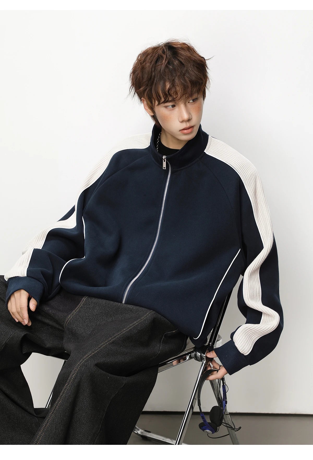 Funnel Neck Contrast Stripe Track Jacket