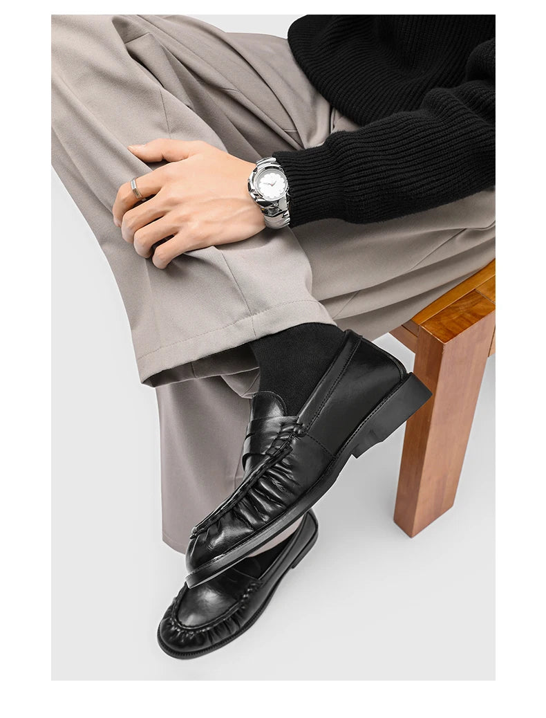 Garosu Ruched Toe Leather Loafers