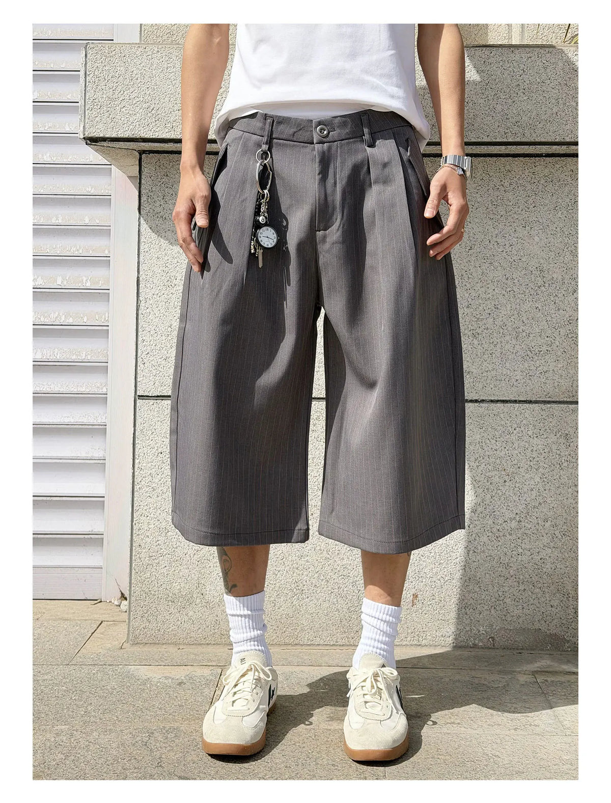 Pinstripe Tailored Long Shorts