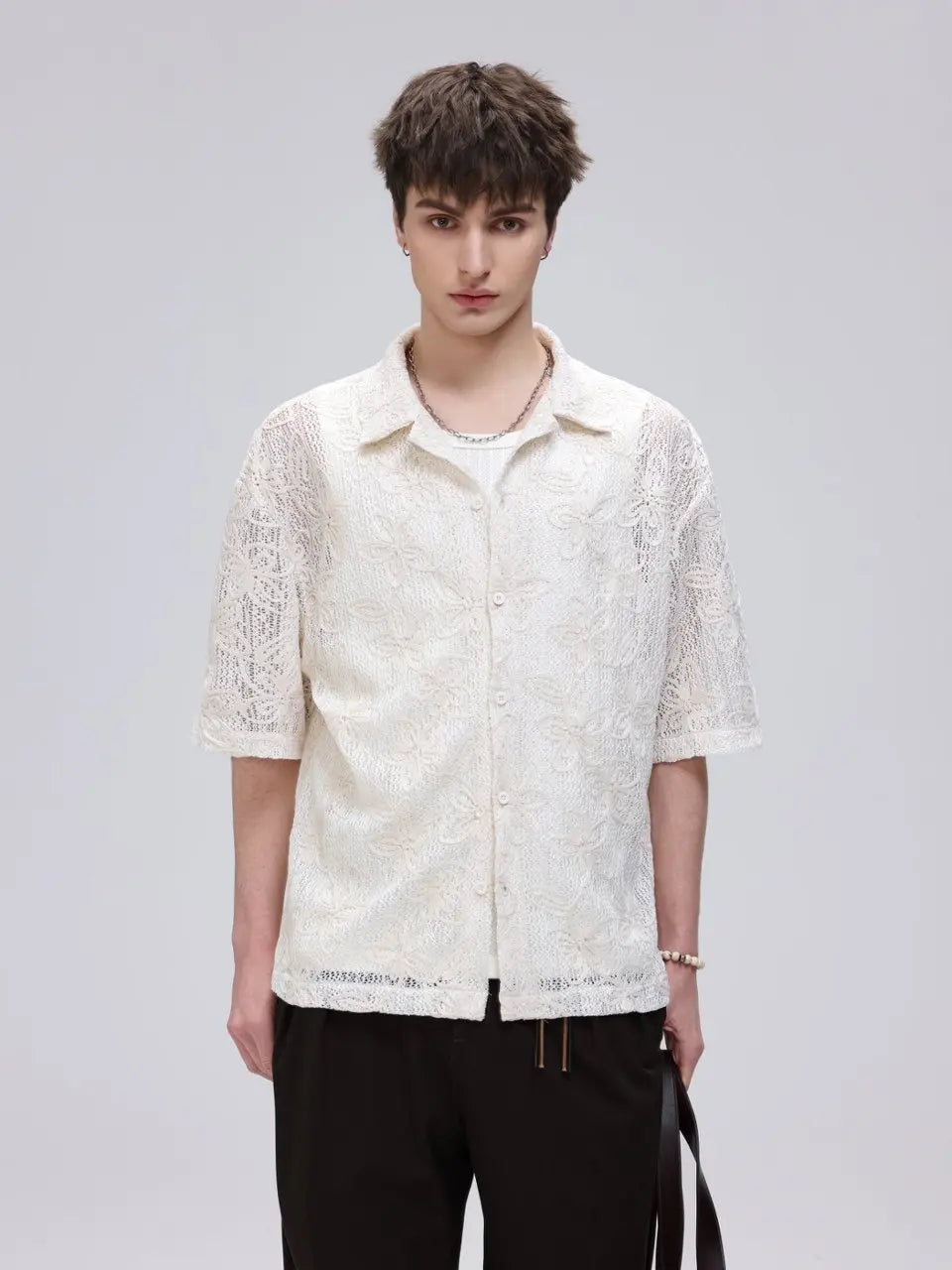 Sheer Lace Short Sleeve Shirt | Minimal Menswear
