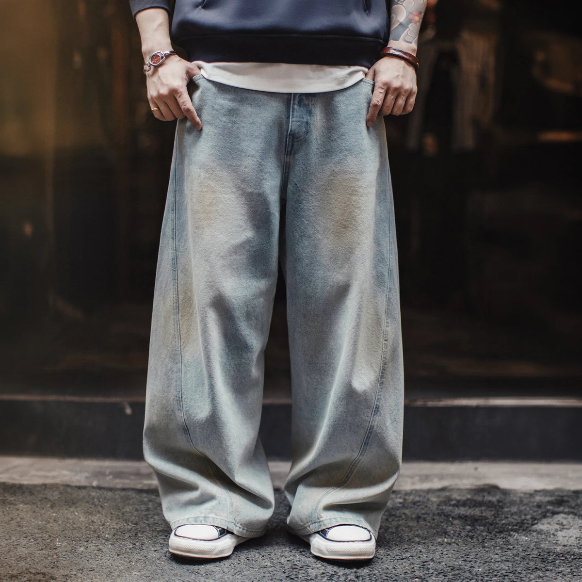 Vintage Wash Barrel Jeans