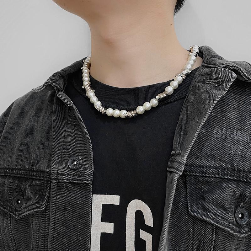 XINHUADSH Men Necklace Polished Imitation Pearl Portable Punk Style Panda  Shape Men Choker Necklace Male Jewelry