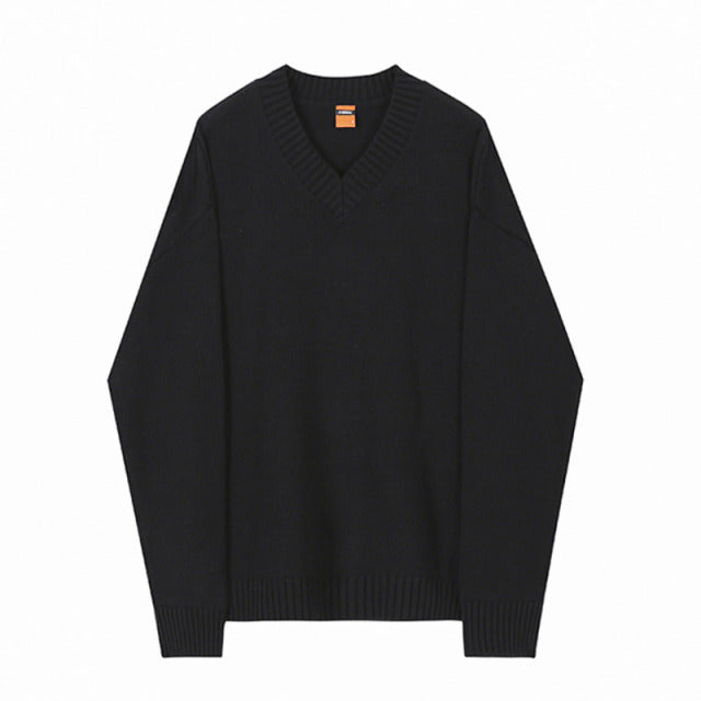 Cable Knit V Neck Jumper - Black / M