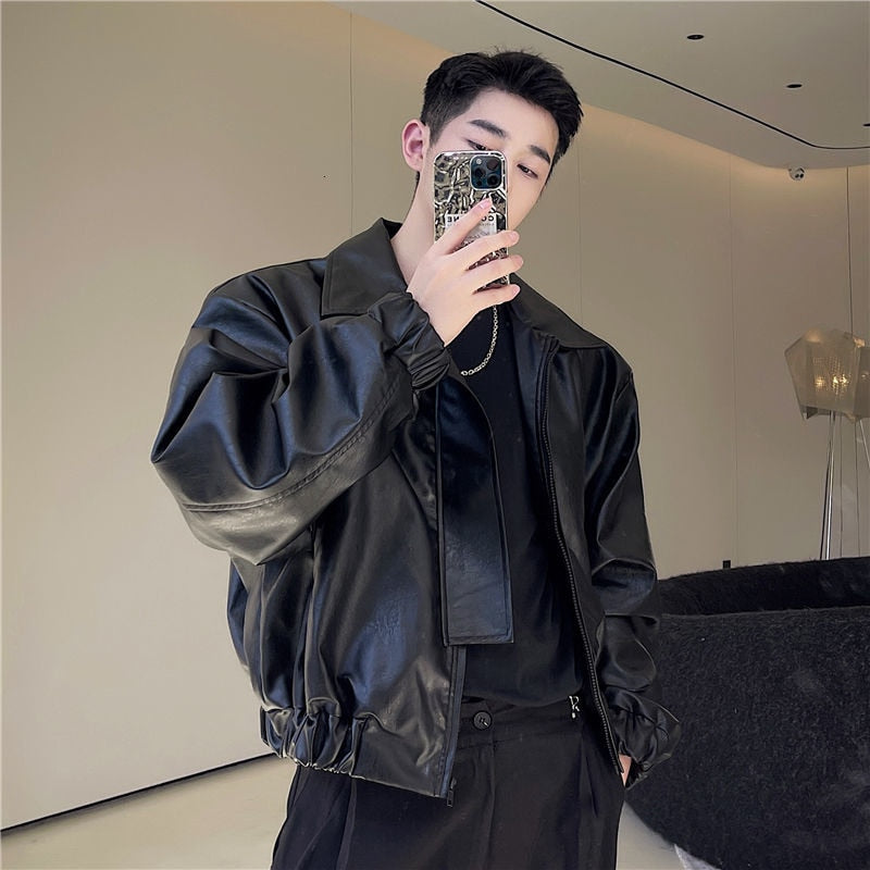 Cropped Faux Leather Jacket thestreetsofseoul-korean-street-style-minimal-kstyle-streetwear-mens-fashion-clothing