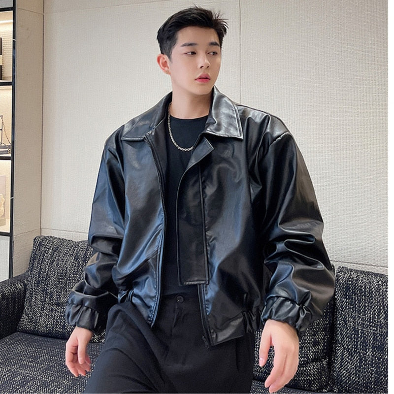 Black cropped faux leather jacket best sale