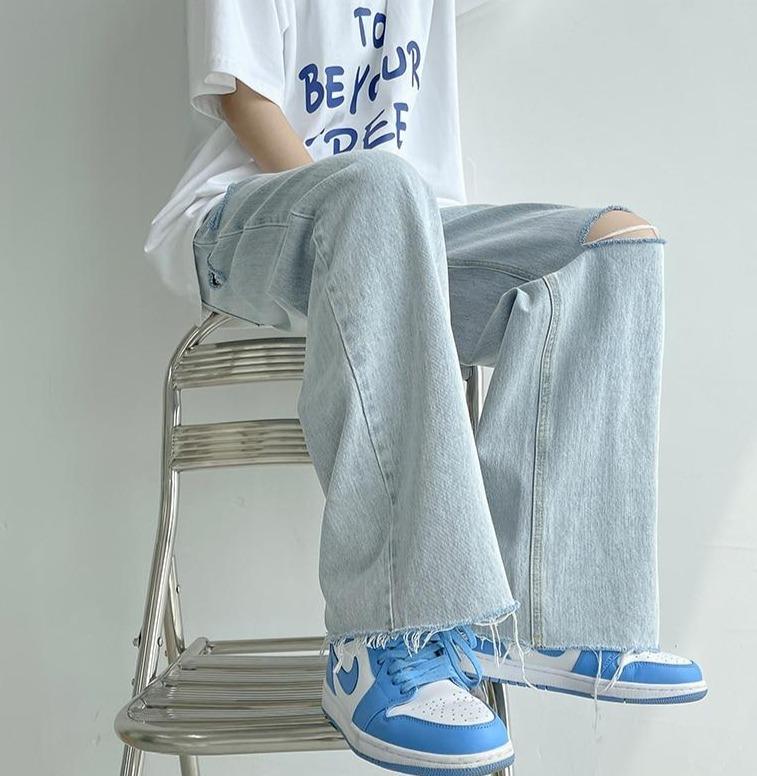 Distressed Raw Hem Wide Leg Jeans thestreetsofseoul-korean-street-style-minimal-kstyle-streetwear-mens-fashion-clothing