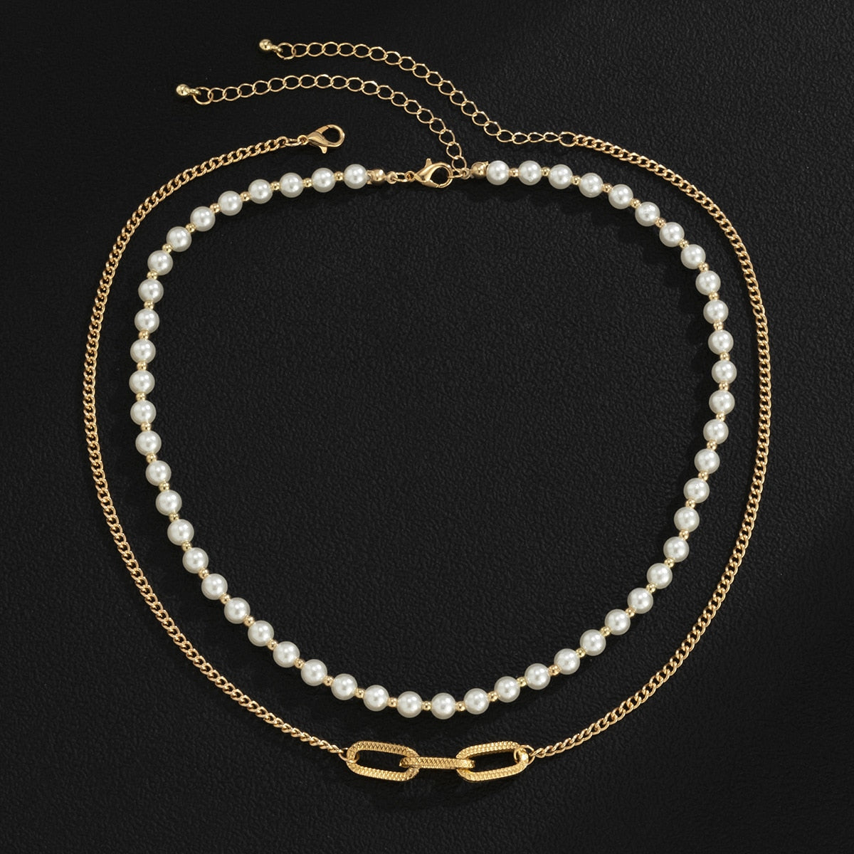 Double Pearl Curb Chain Necklace