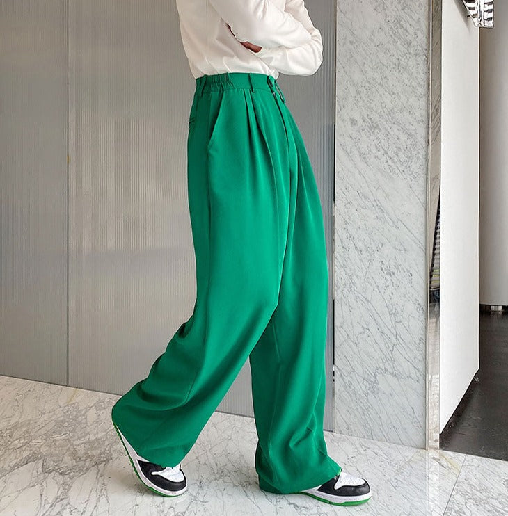 Emerald Green Wide Leg Trousers Streets of Seoul Men s Korean Style Fashion