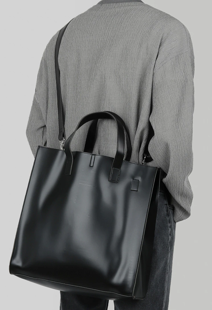 Mens black leather tote outlet