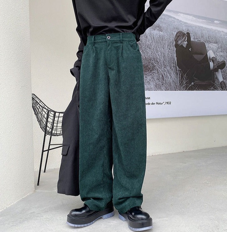 Pleated front store corduroy mens trousers