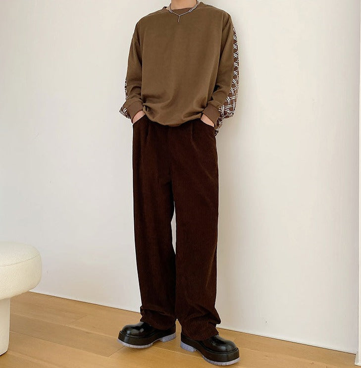 Korean Fashion Brown Corduroy Wide Leg Pants For Women Oversized