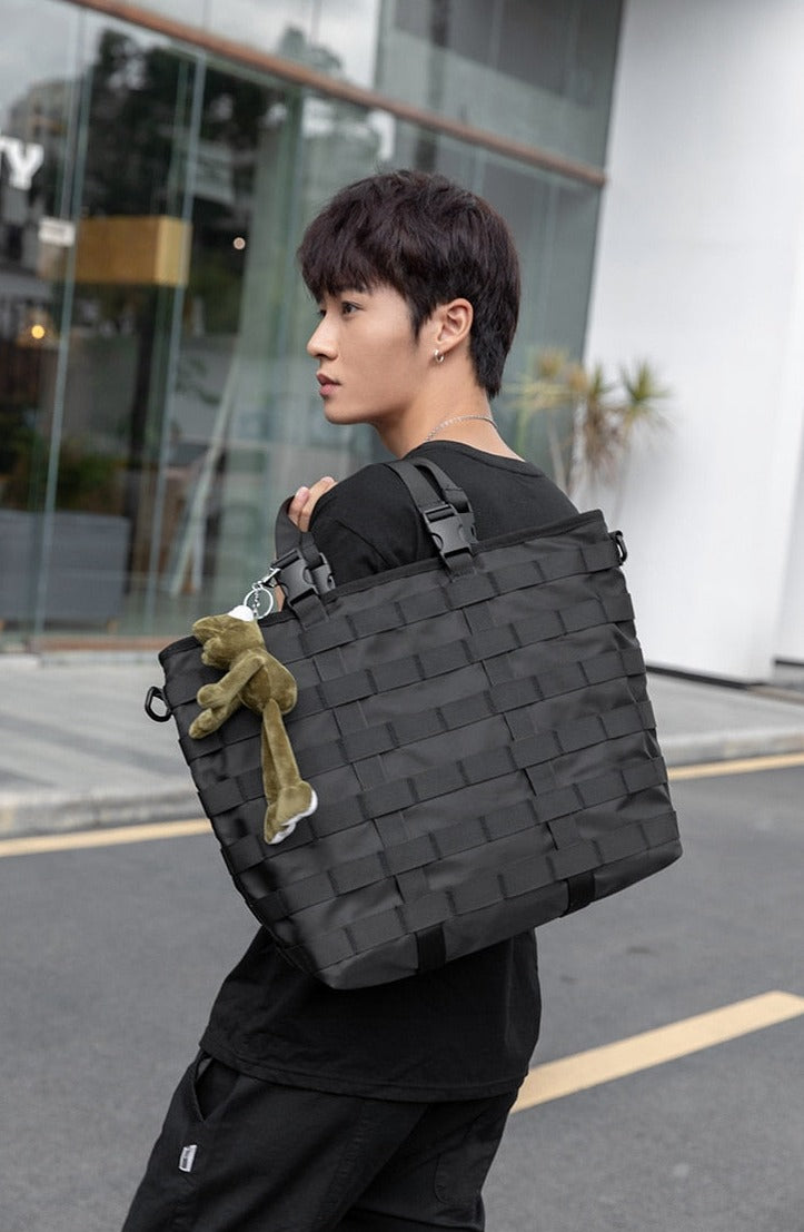 Large Woven Crossbody Tote Bag, Streets of Seoul