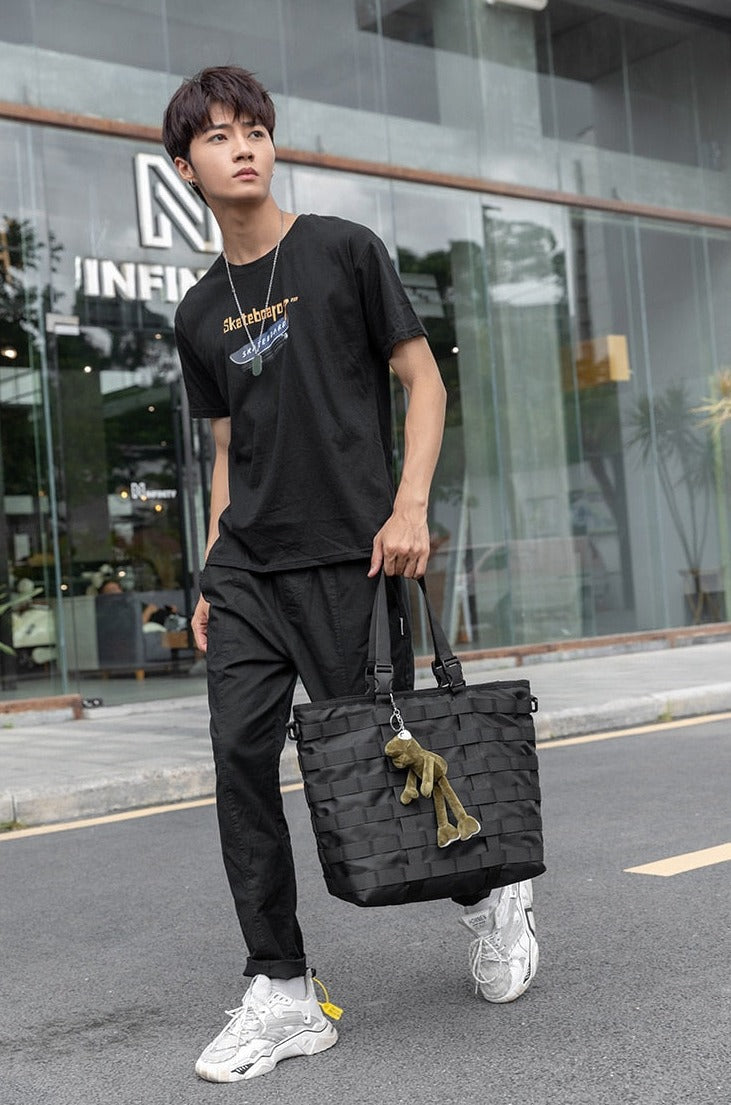 Large Woven Crossbody Tote Bag Streets of Seoul Men s Korean Style Fashion