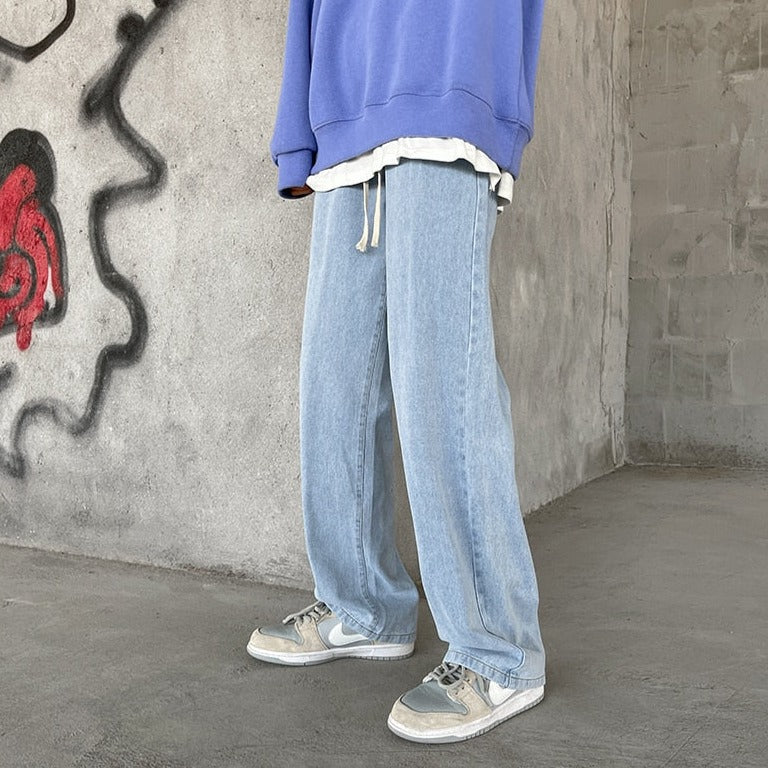 Loose Fit Drawstring Jeans - Light blue / S