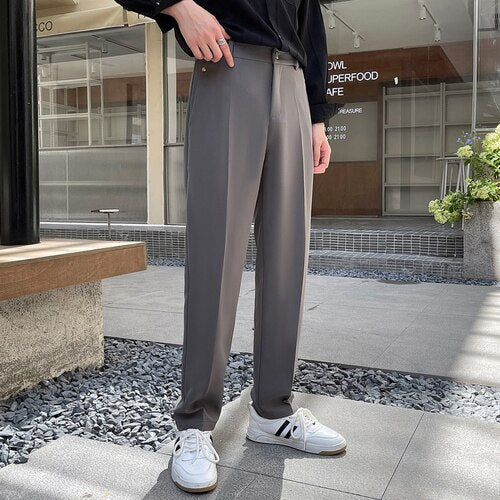 NOIR-S] Pantalon homme pleine longueur, jambe large, pantalon streetwear,  taille haute