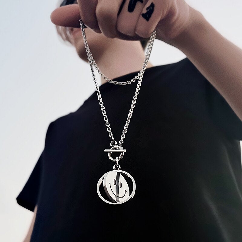 Reversible Smiley Sad Face Pendant Necklace thestreetsofseoul-korean-street-style-minimal-kstyle-streetwear-mens-fashion-clothing