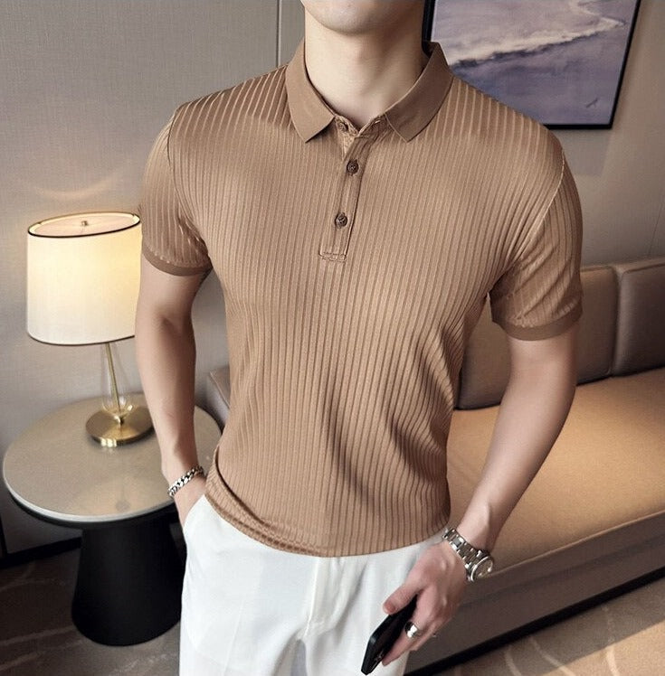 Slim Fit Ribbed Polo Shirt, Streets of Seoul