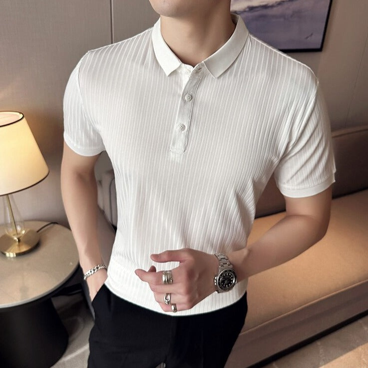 Slim Fit Ribbed Polo Shirt, Streets of Seoul