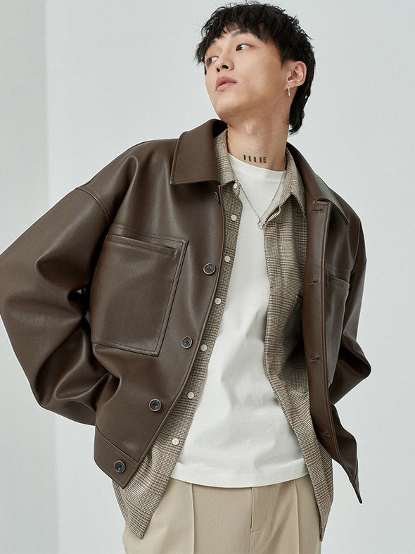 Vintage Inspired Faux Leather Jacket | Streets of Seoul | Men's Korean ...