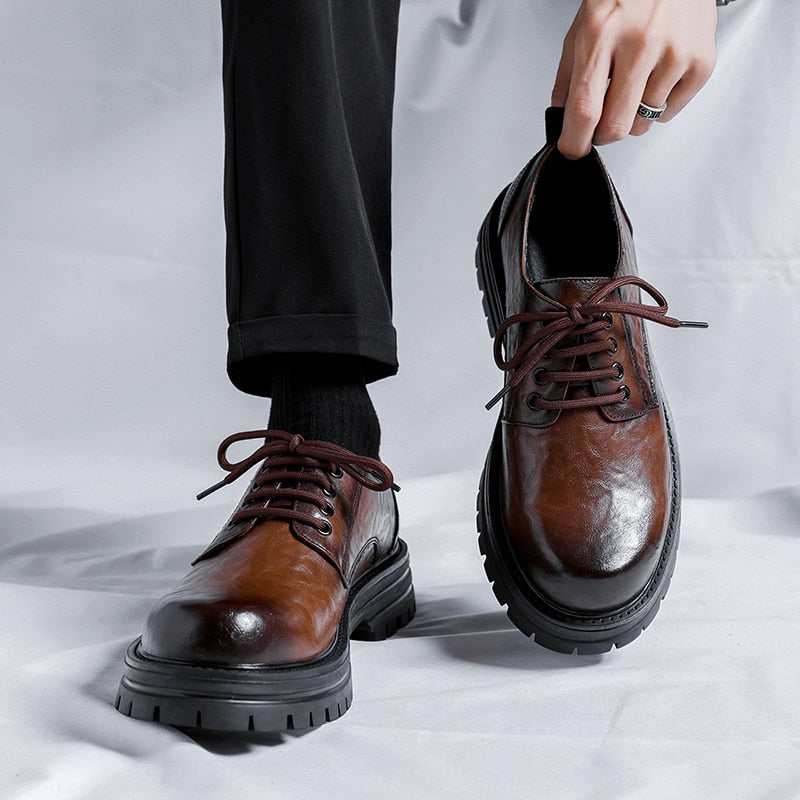 Yeoksam Wrinkled Faux Leather Chunky Derby Shoes